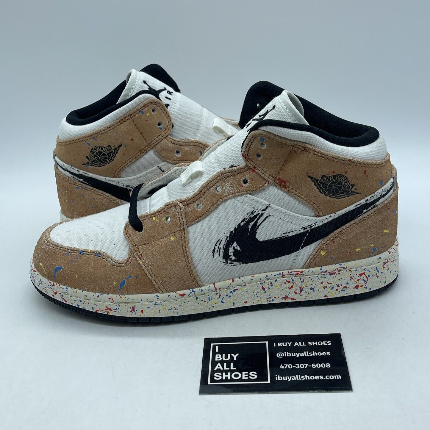 Size 7Y (GS) - Jordan 1 SE High Brushstroke Paint Splatter Suede (DA8006-100)