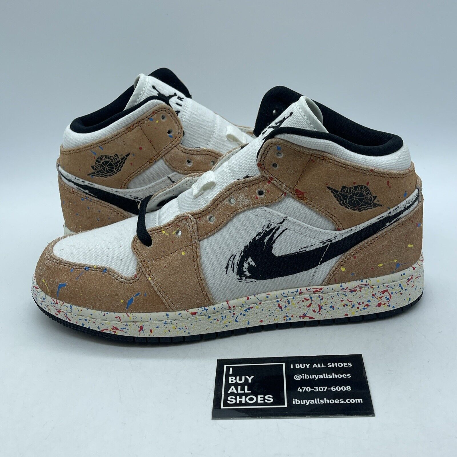 Size 7Y (GS) - Jordan 1 SE High Brushstroke Paint Splatter Suede (DA8006-100)