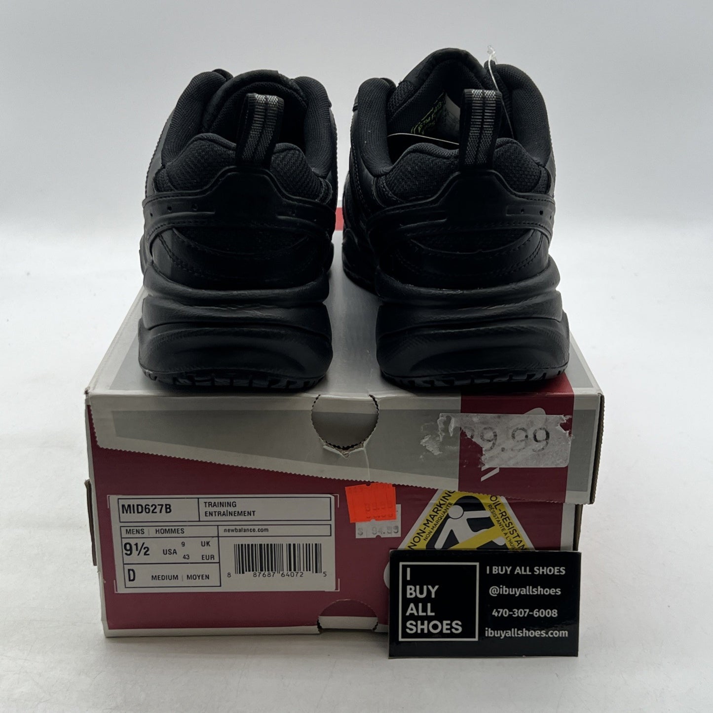 Size 9.5 - New Balance Steel Toe 627 Leather Triple Black (MID627B)