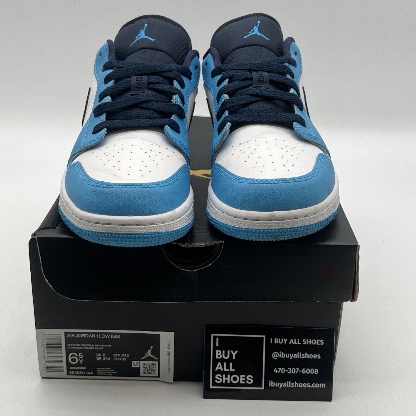 Size 9.5 - Air Jordan 1 Low UNC 2021 Black/University Blue/White (553560-144)