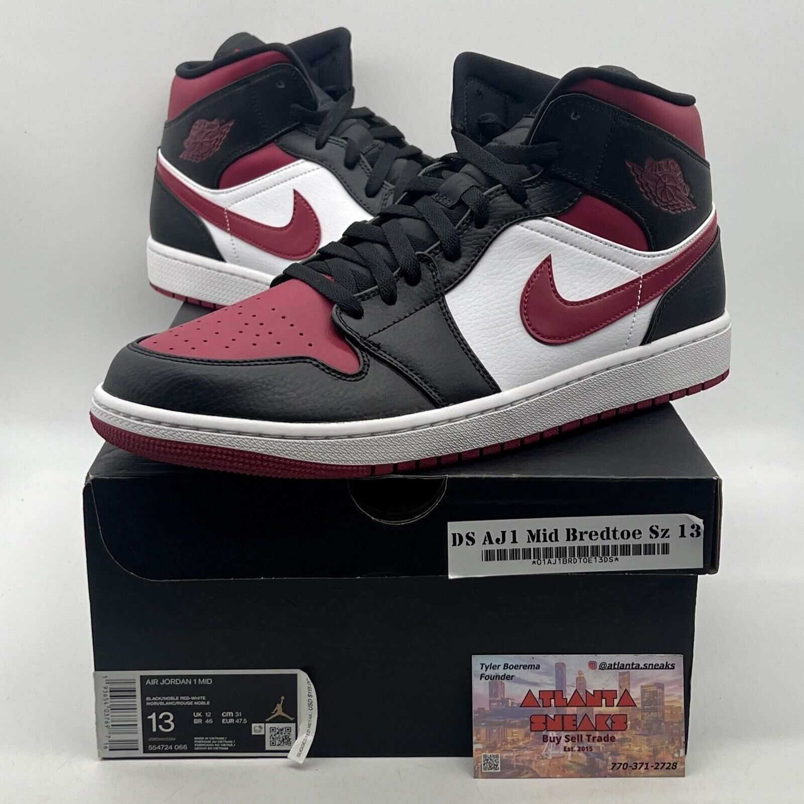 Size 13 - Air Jordan 1 Mid Noble Red White Black Leather (554724-066)