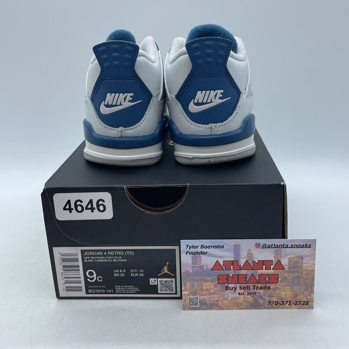 Toddler's Size 9C - Jordan 4 Retro Military Blue Leather White (BQ7670 141)