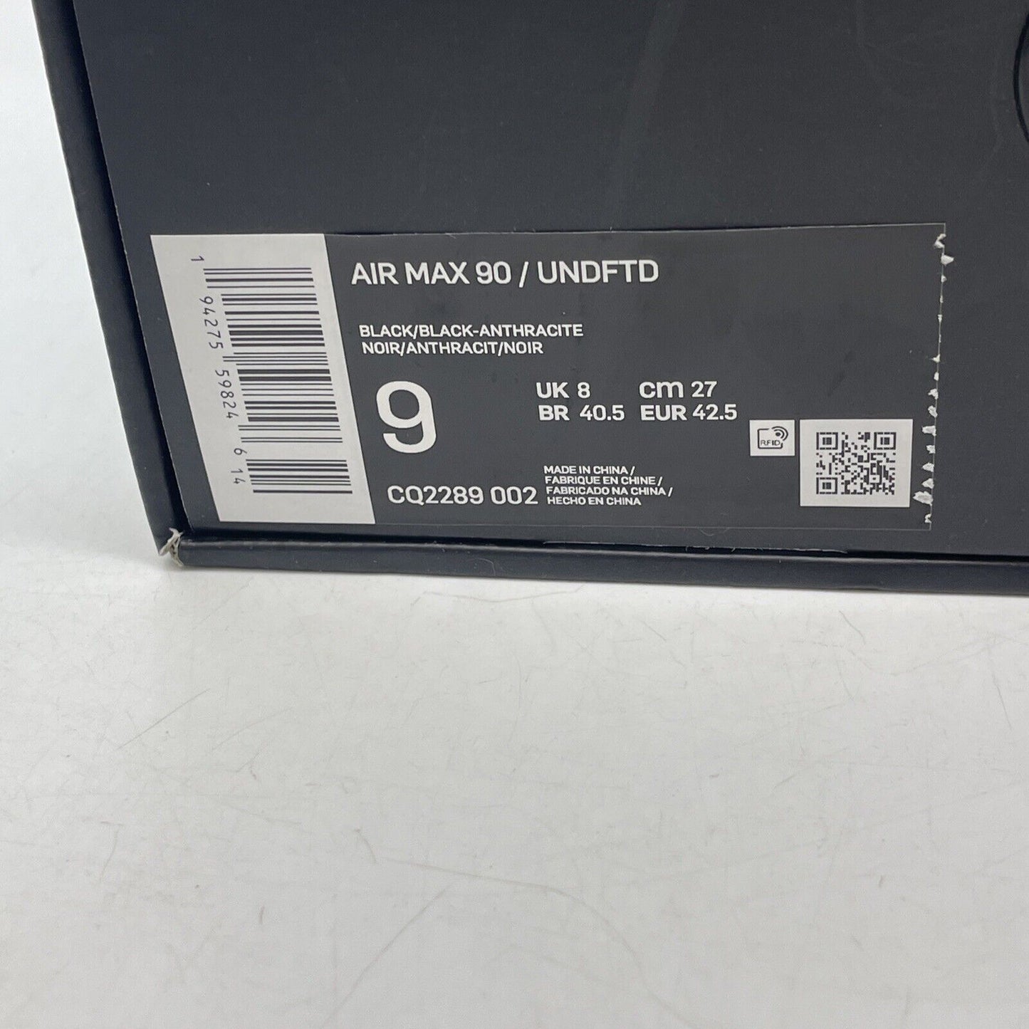 Size 9 - Nike Undefeated x Air Max 90 Anthracite Black Grey Suede (CQ2289-002)