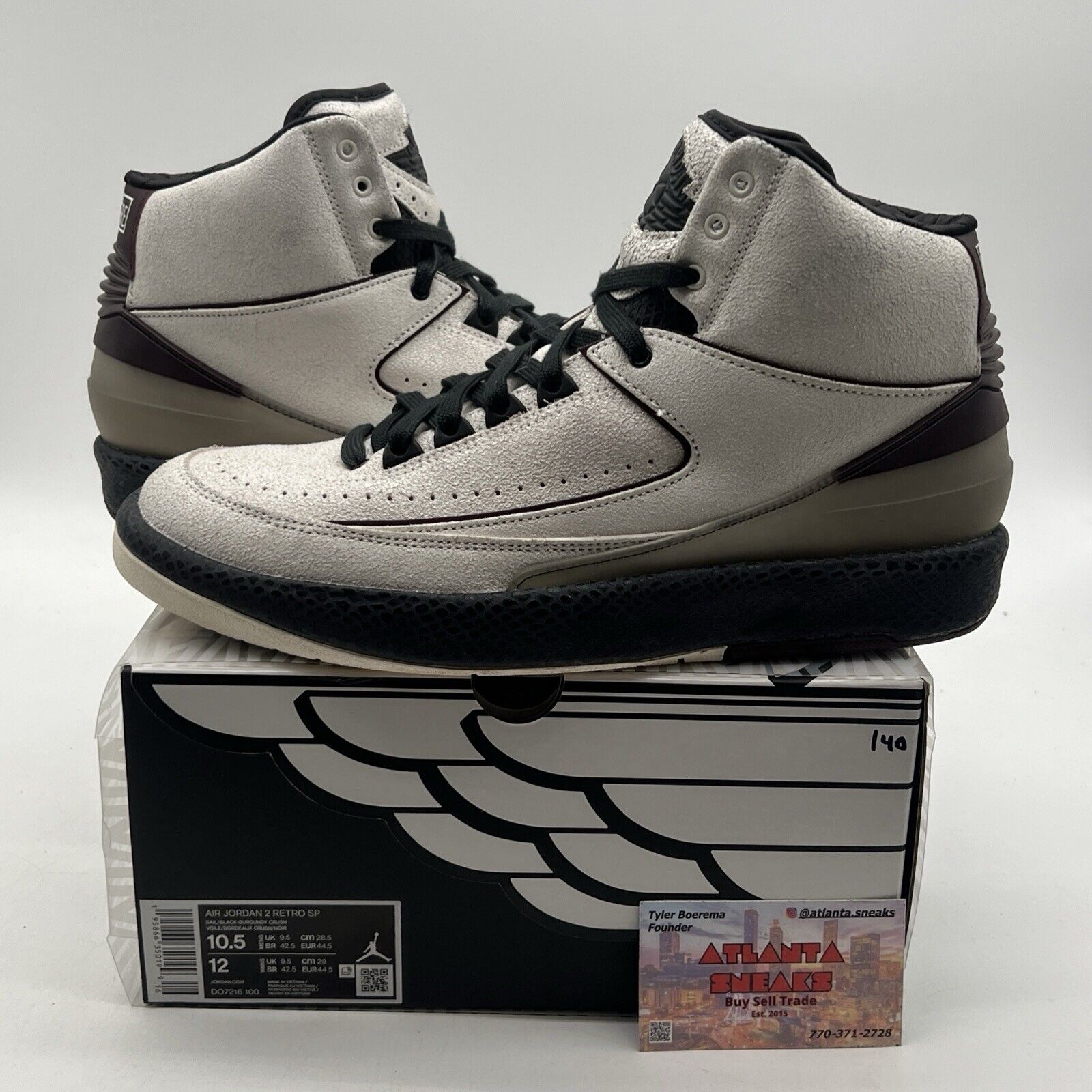 Size 10.5 - Jordan 2 A Ma Maniere Black Maroon White Leather (DO7216-100)