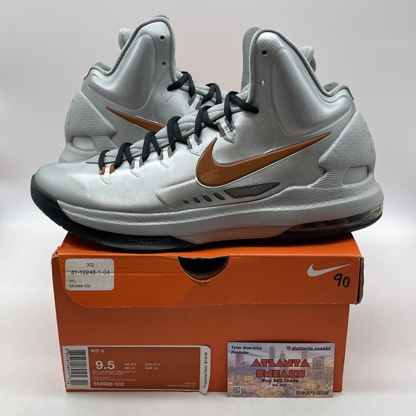 Size 9.5 - Nike KD 5 Texas Silver Brown Leather (554988-002)