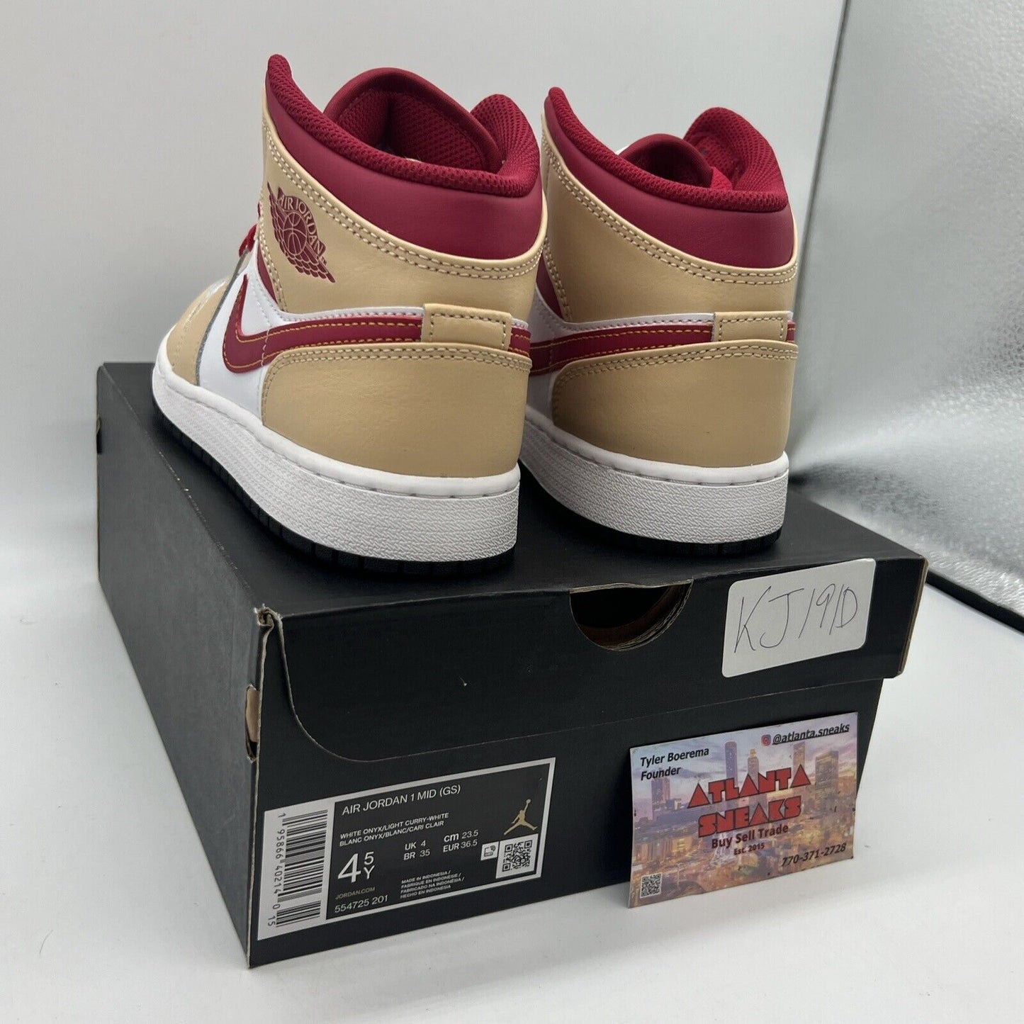 Size 4.5Y - Jordan 1 Mid Light Curry Cardinal Red