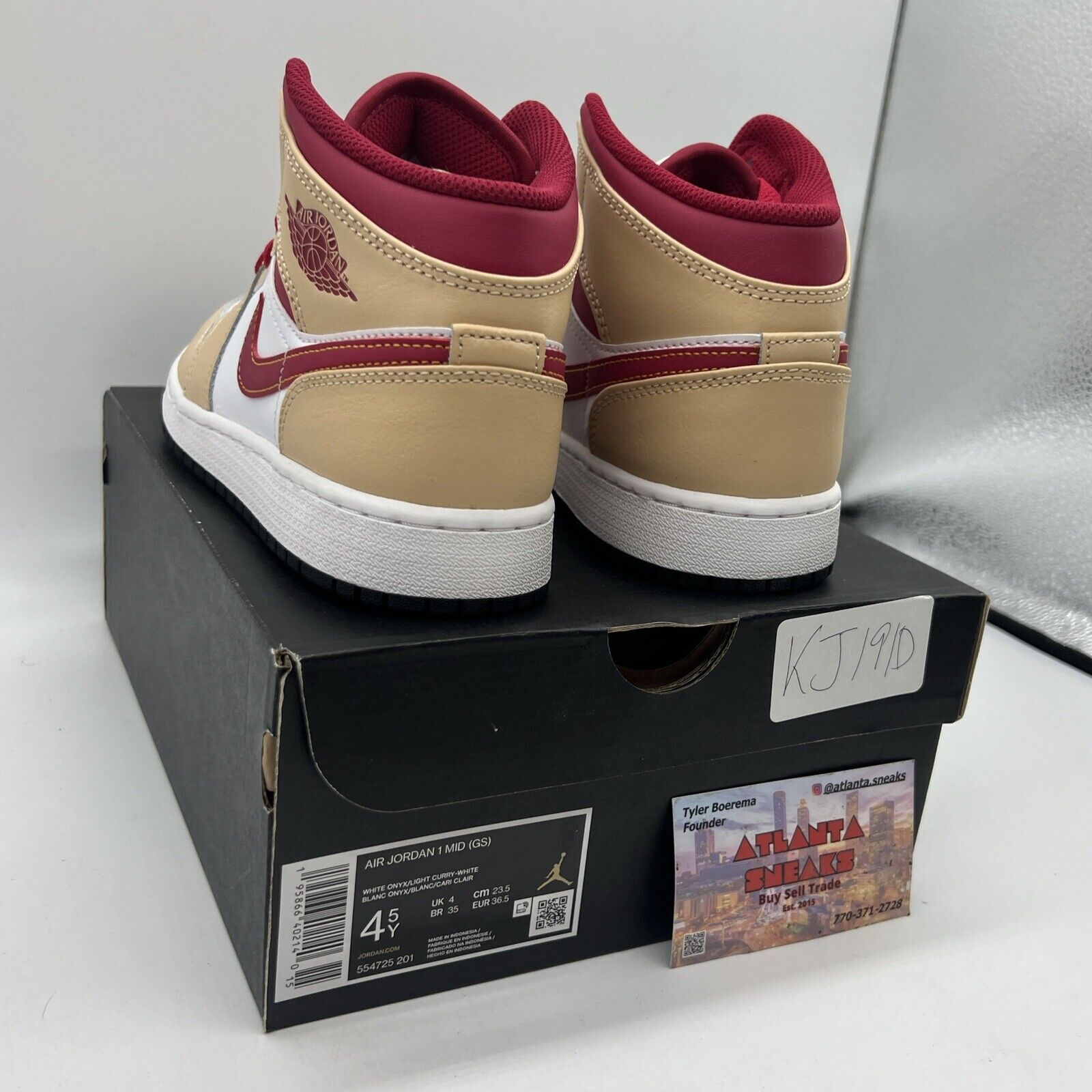 Size 4.5Y - Jordan 1 Mid Light Curry Cardinal Red