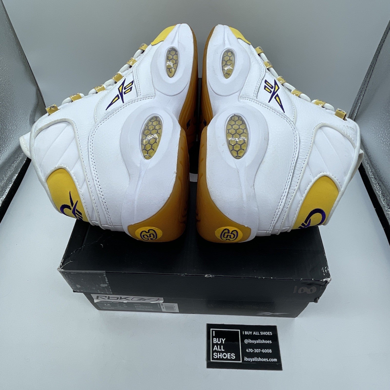 Size 12 - Reebok Question Mid Yellow Toe Purple White Suede Leather (FX4278)