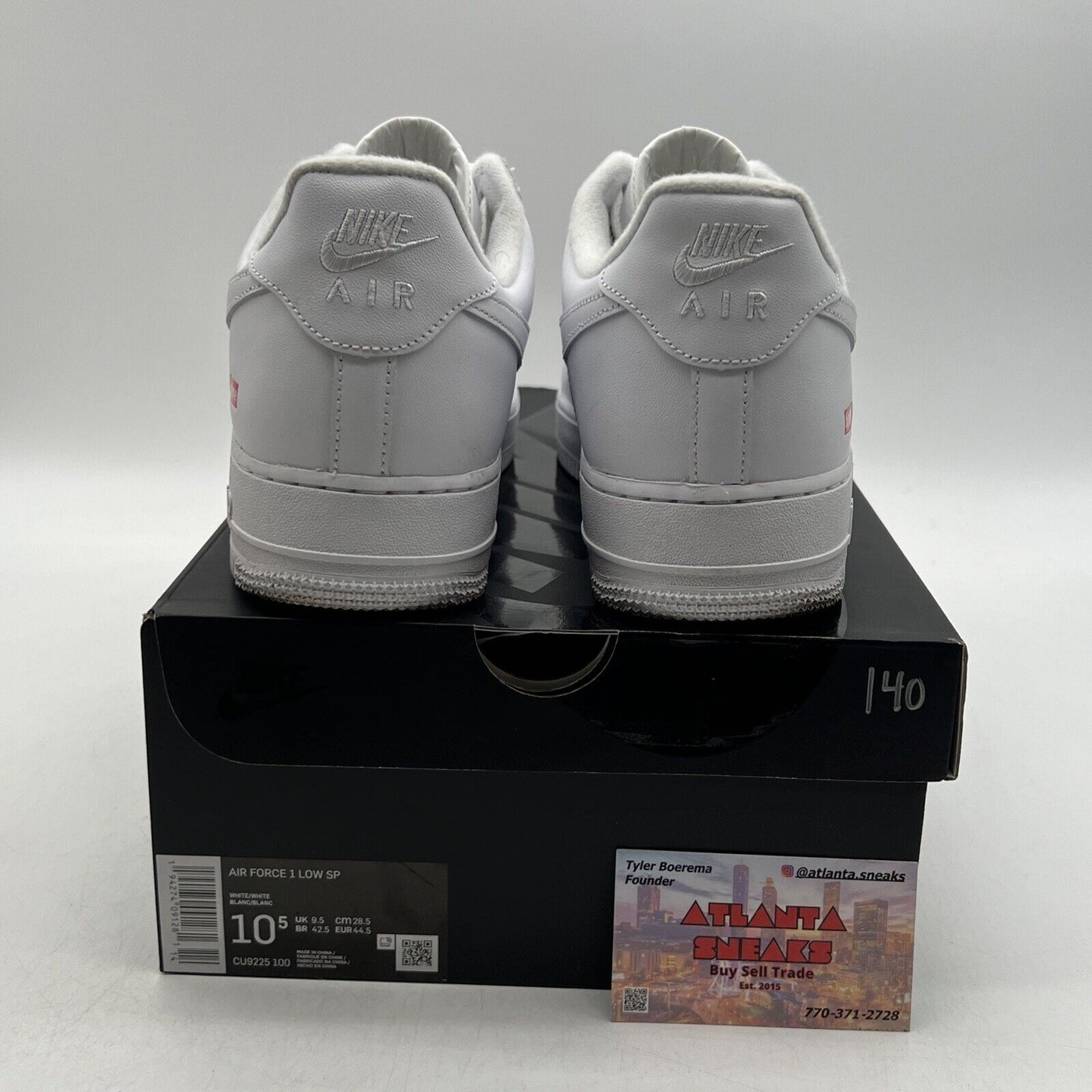 Size 10.5 - Nike Air Force 1 x Supreme Low Box Logo - White Red (CU9225-100)
