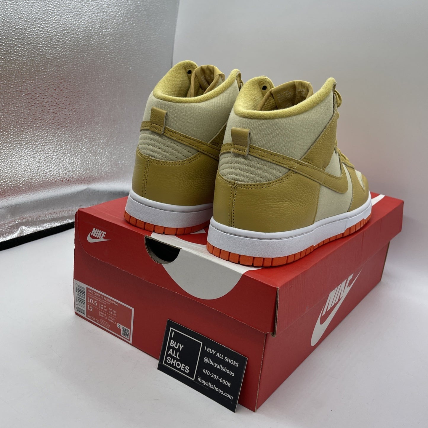 Size 10.5 -  Nike Dunk Hi Retro PRM Wheat Gold Suede Leather  (DV7215-700)
