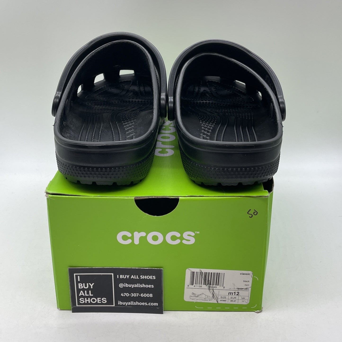 Size 12 - Crocs Classic Clog Authentic Shoe Style Black Rubber (10001)