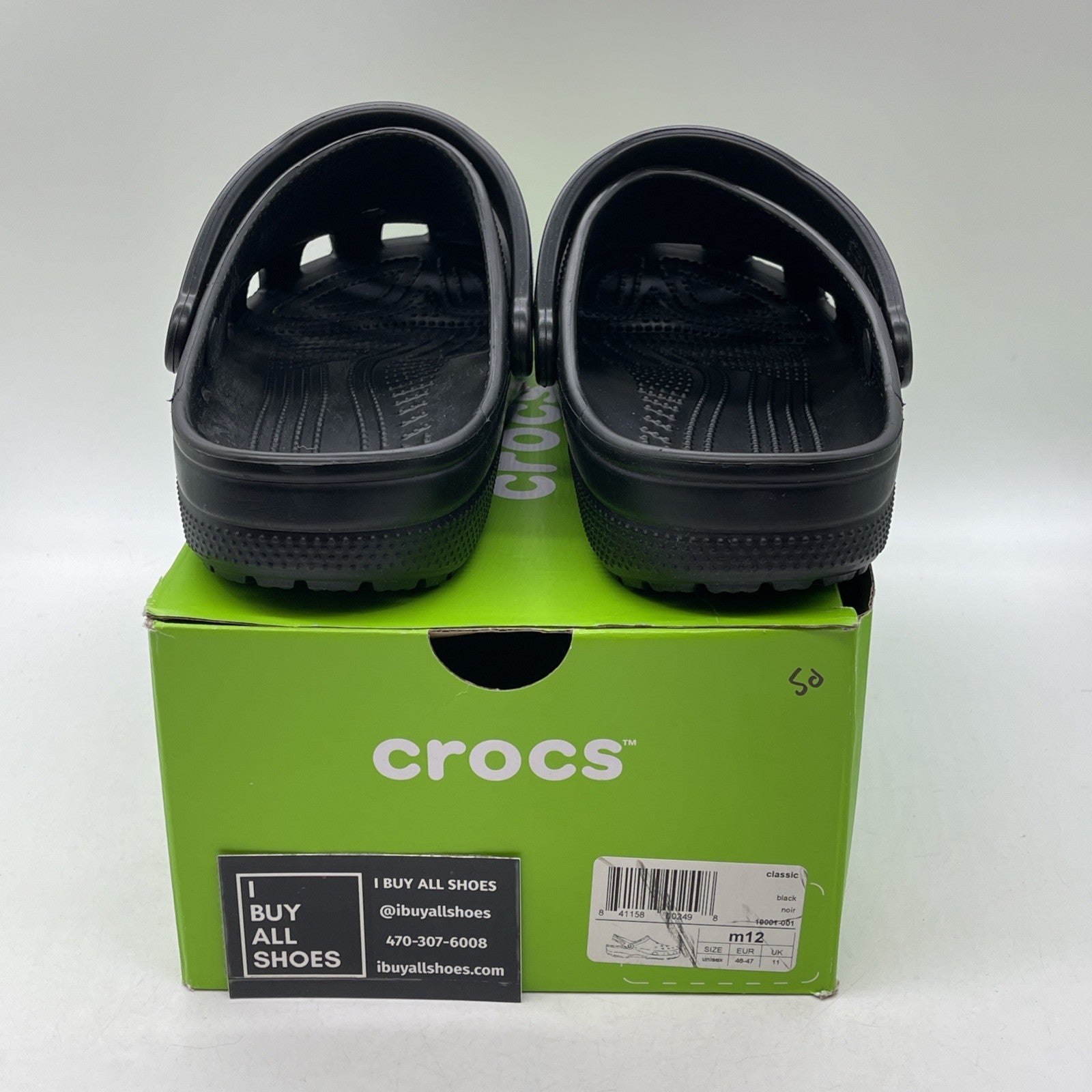 Size 12 - Crocs Classic Clog Authentic Shoe Style Black Rubber (10001)