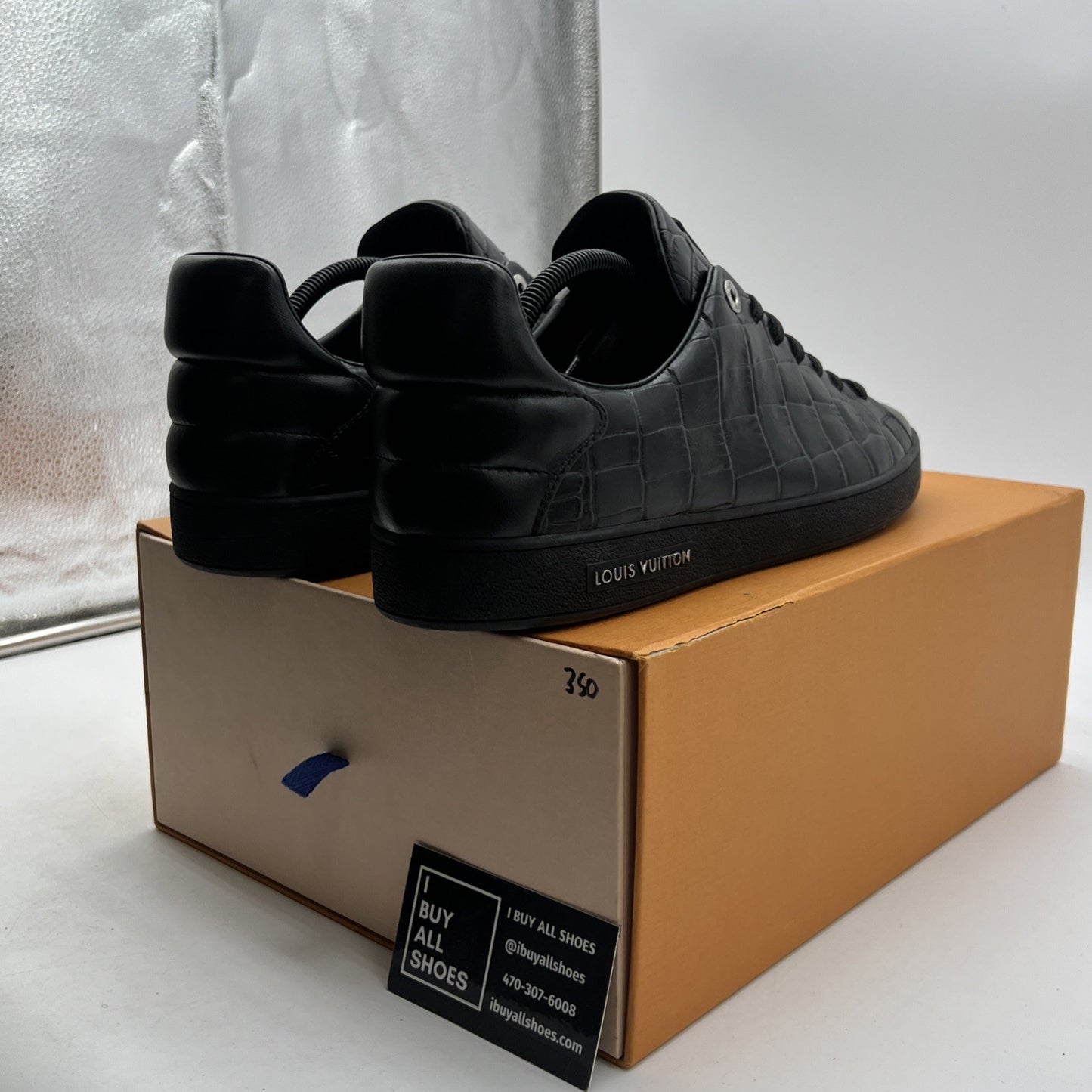 Size 10.5LV - LOUIS VUITTON MEN BLACK CROCODILE LEATHER SHOES SNEAKERS