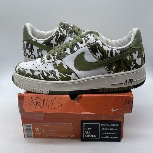 Size 10.5 - Nike Air Force 1 Camo White Green Leather (306353-131)