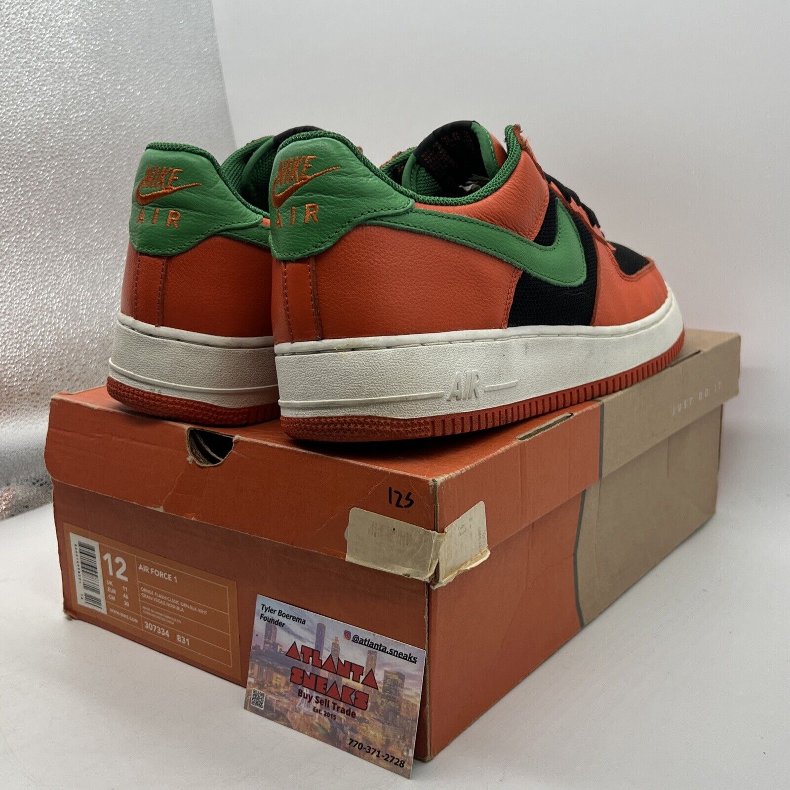 Size 12 - Nike Air Force 1 Carnival Orange Green Black Leather (307334-831)