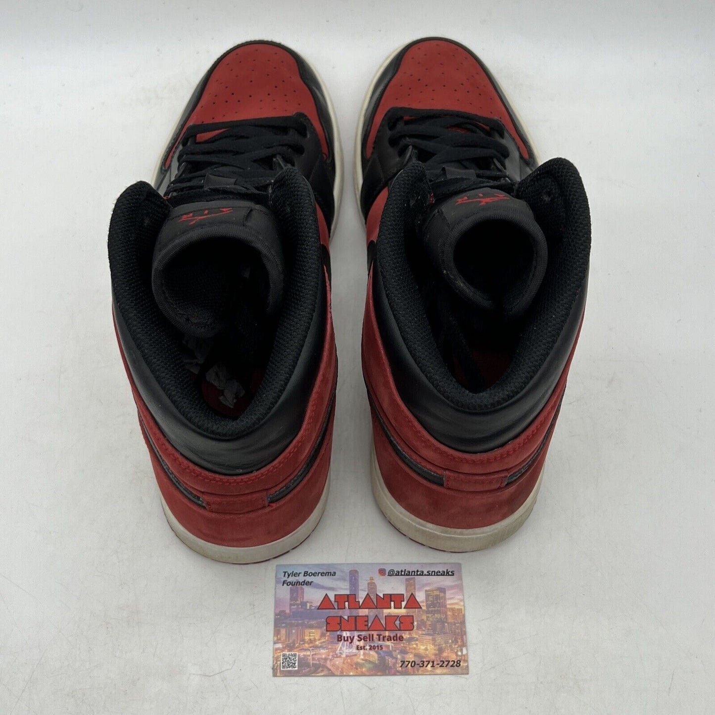 Size 12 - Air Jordan 1 Mid Reverse Banned Black Red Suede Leather (554724-610)