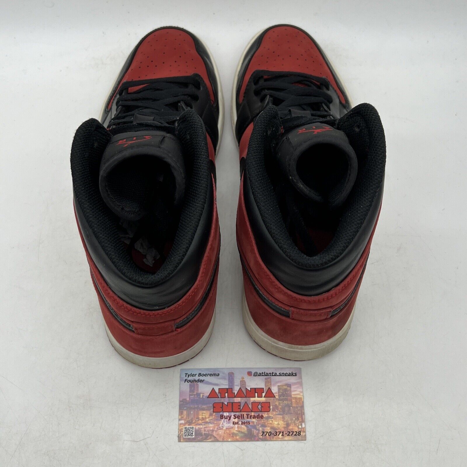 Size 12 - Air Jordan 1 Mid Reverse Banned Black Red Suede Leather (554724-610)