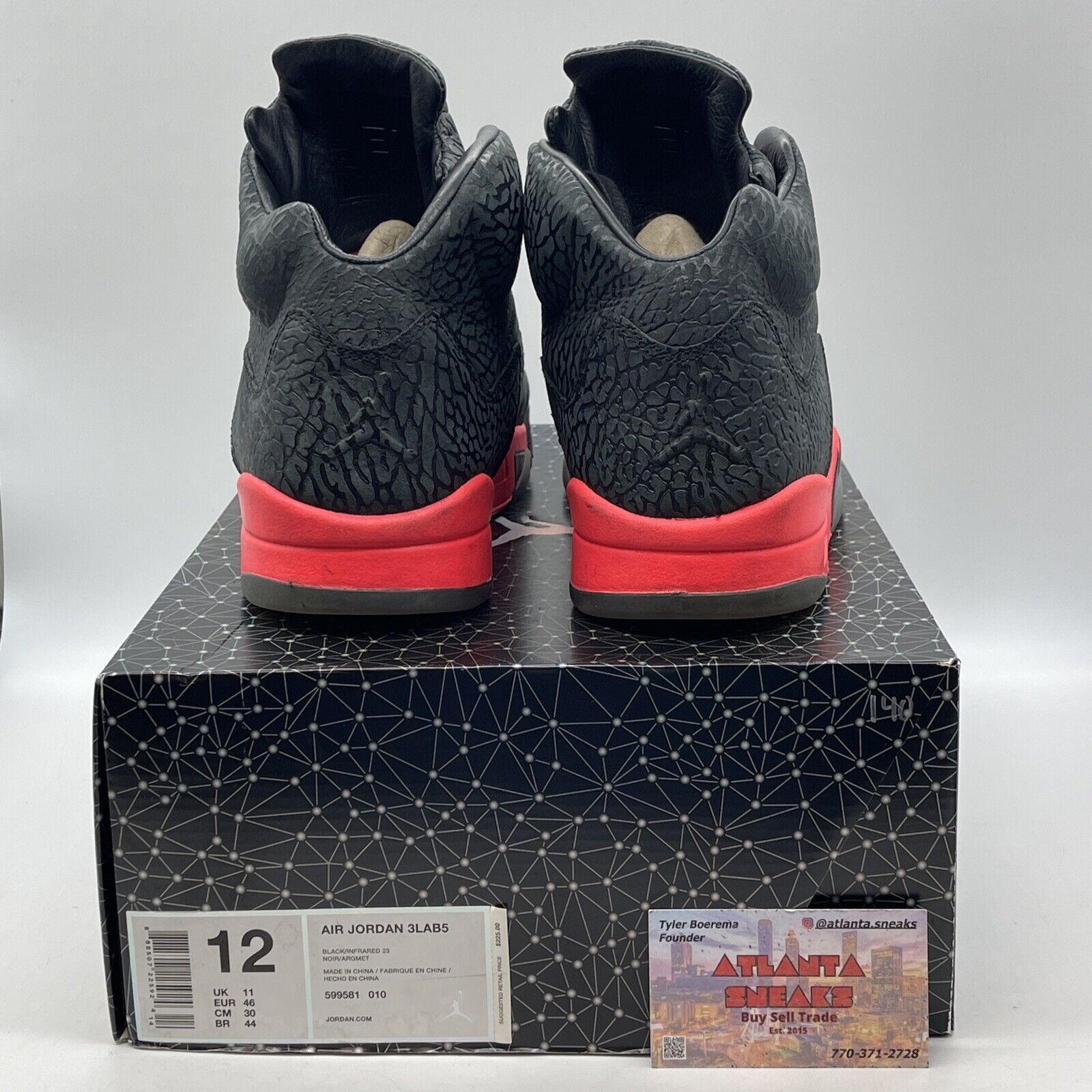 Size 12 - Air Jordan 5 Retro 3Lab5 Infrared Black Suede Leather (599581-010)