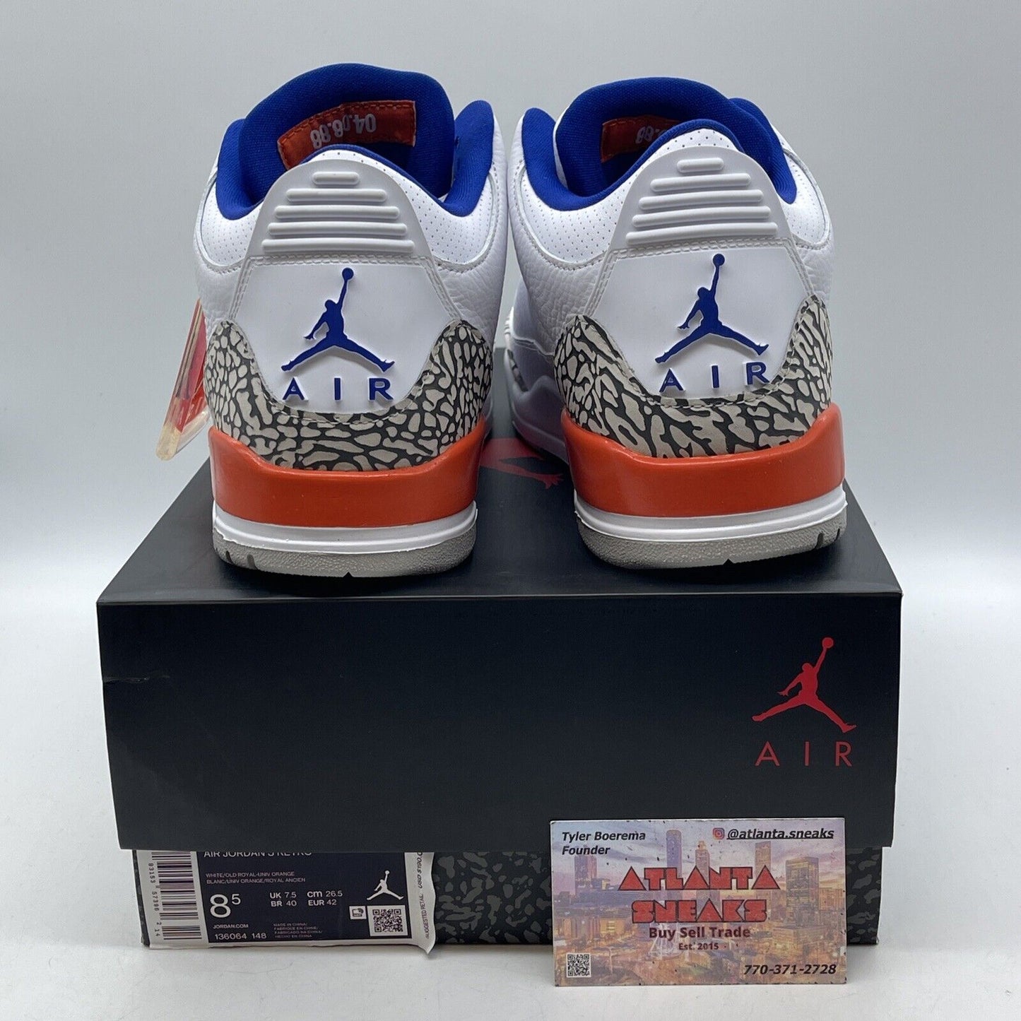 Size 8.5 - Air Jordan 3 Retro Knicks White Leather Grey Suede (136064-148)