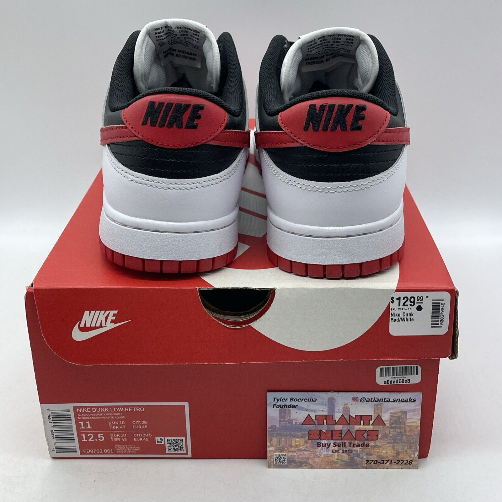 Size 11 - Nike Dunk Low White Black Red Leather (FD9762-061)