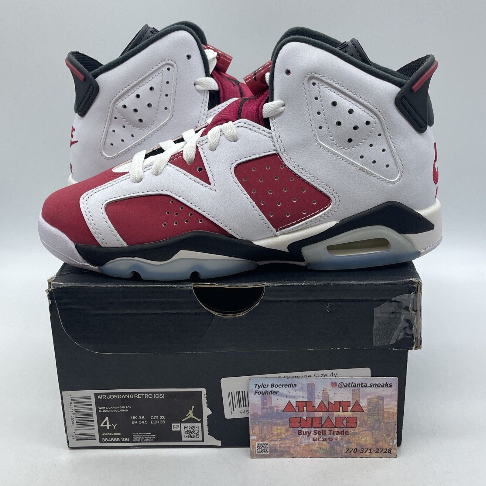 Size 4Y - Air Jordan 6 Retro Carmine Red Suede White Black Leather (384665-106)
