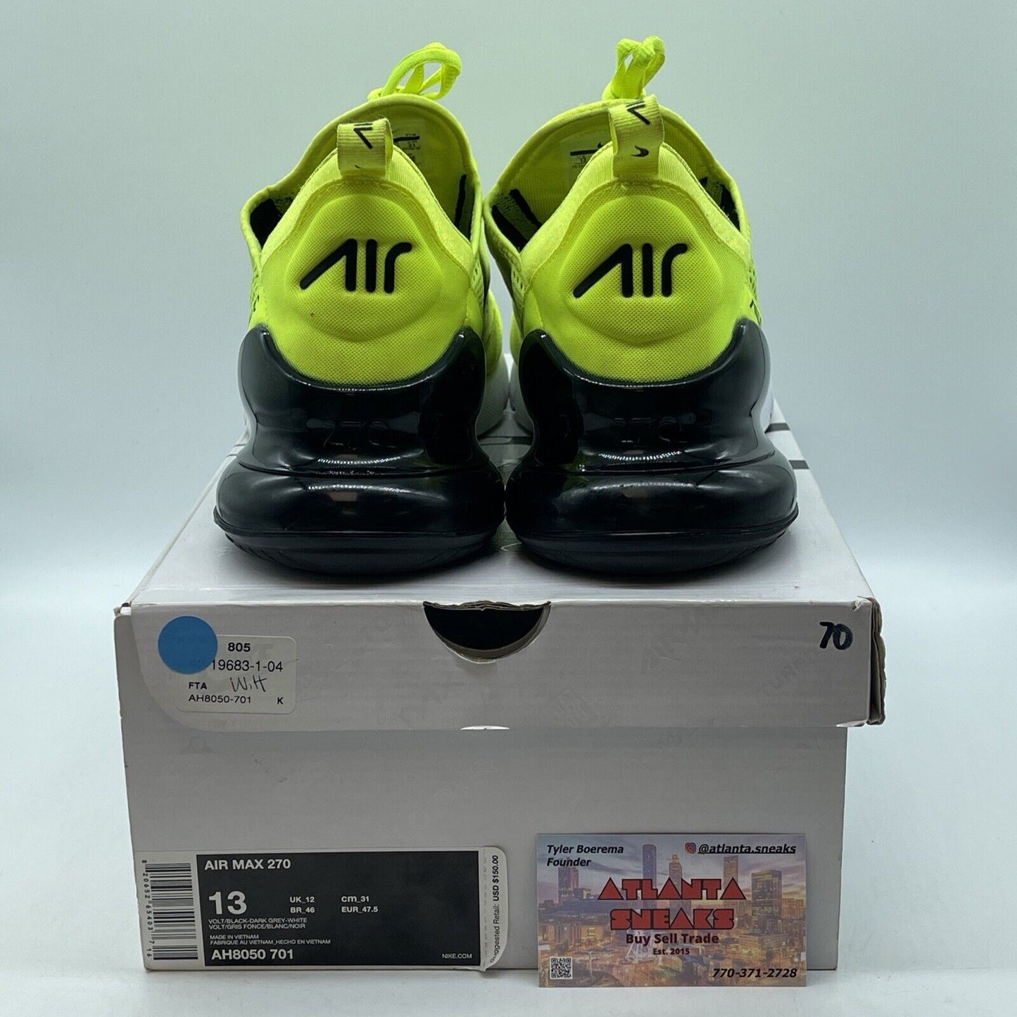 Size 13 - Nike Air Max 270 Volt Green White Black (AH8050-701)