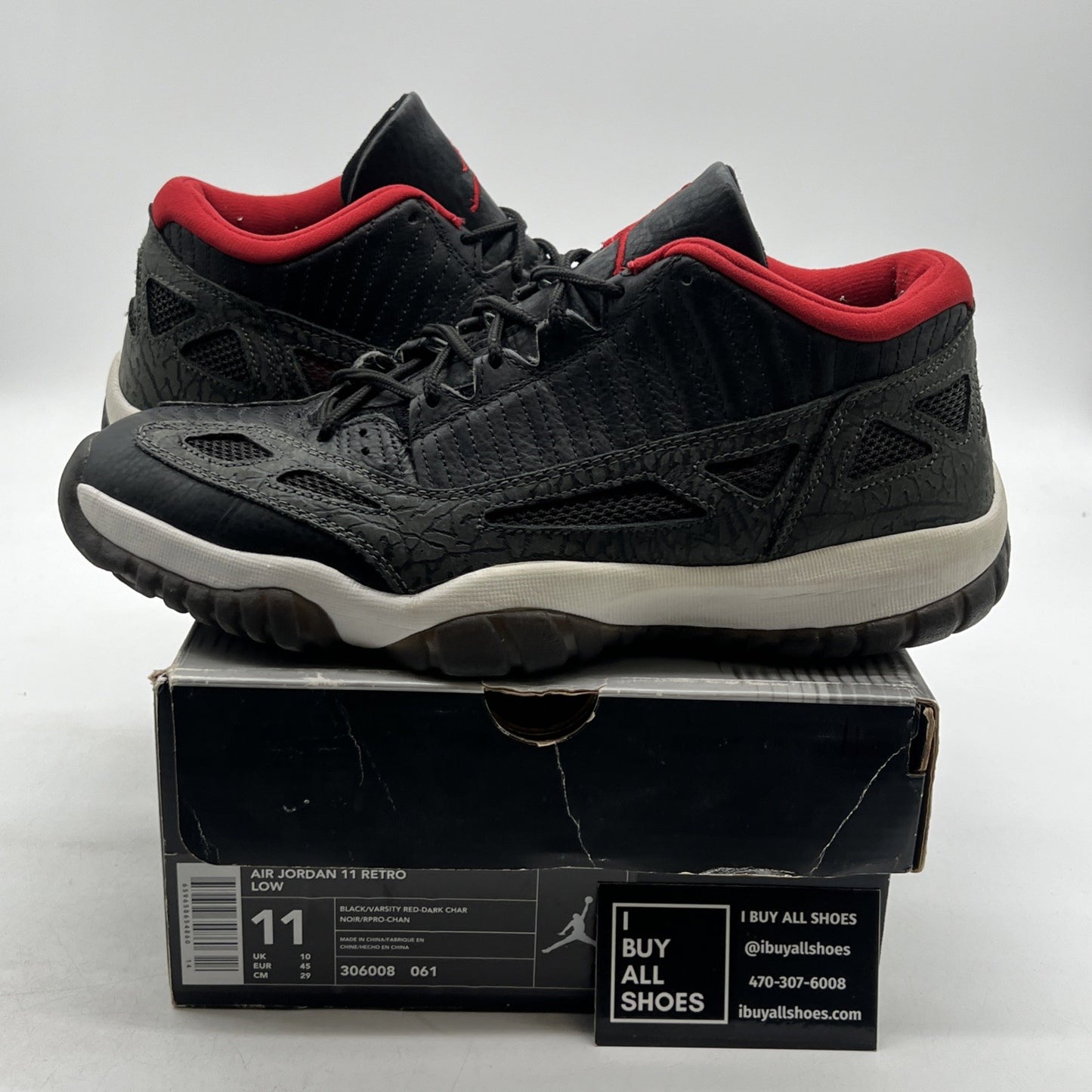 Size 11 - Air Jordan 11 Retro IE 2003 Low Black Charcoal Red (306008-061)