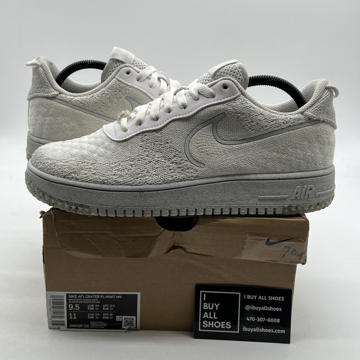 Size 9.5 - Nike Air Force 1 Crater Flyknit Next Nature Triple White (DM0590-100)