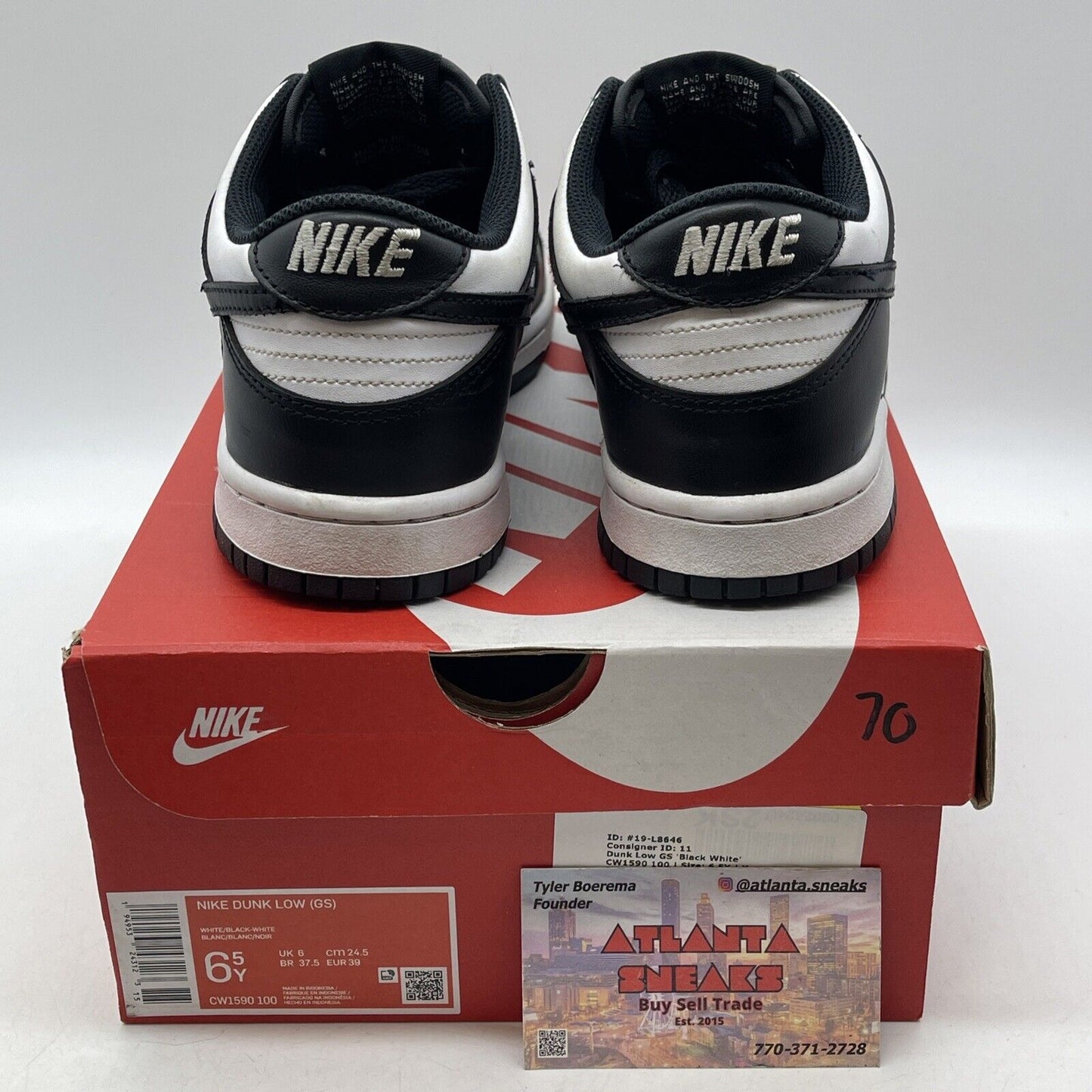 Size 6.5Y - Dunk Low GS Black white Leather  (CW1590-100)