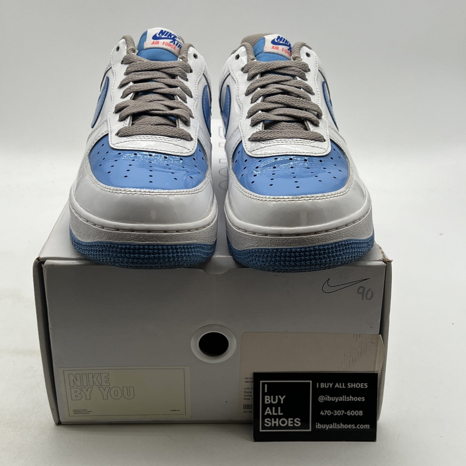 Size 10 -NIKE AIR FORCE 1 LOW UNLOCKED ID NIKE BY YOU "PATENT" BLUE (DJ7015-991)