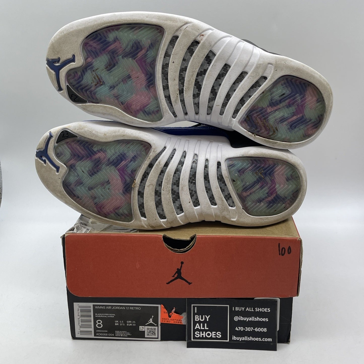 Size 8W - Air Jordan 12 Retro Hyper Royal Blue Black Leather (AO6068-004)