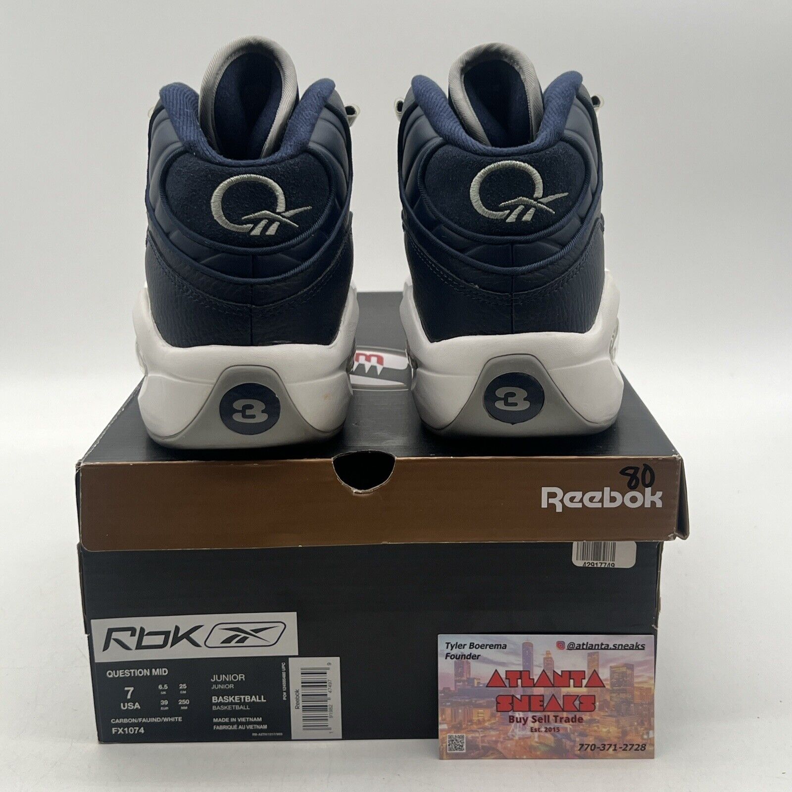 Size 7 - Reebok Question Mid Georgetown Navy Grey White  (FX1074)