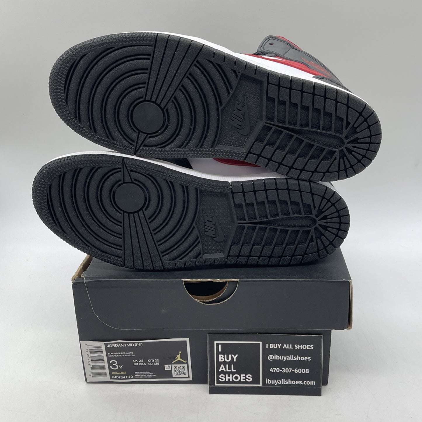 Size 3Y - Air Jordan 1 Mid Black Fire Red (640734-079)