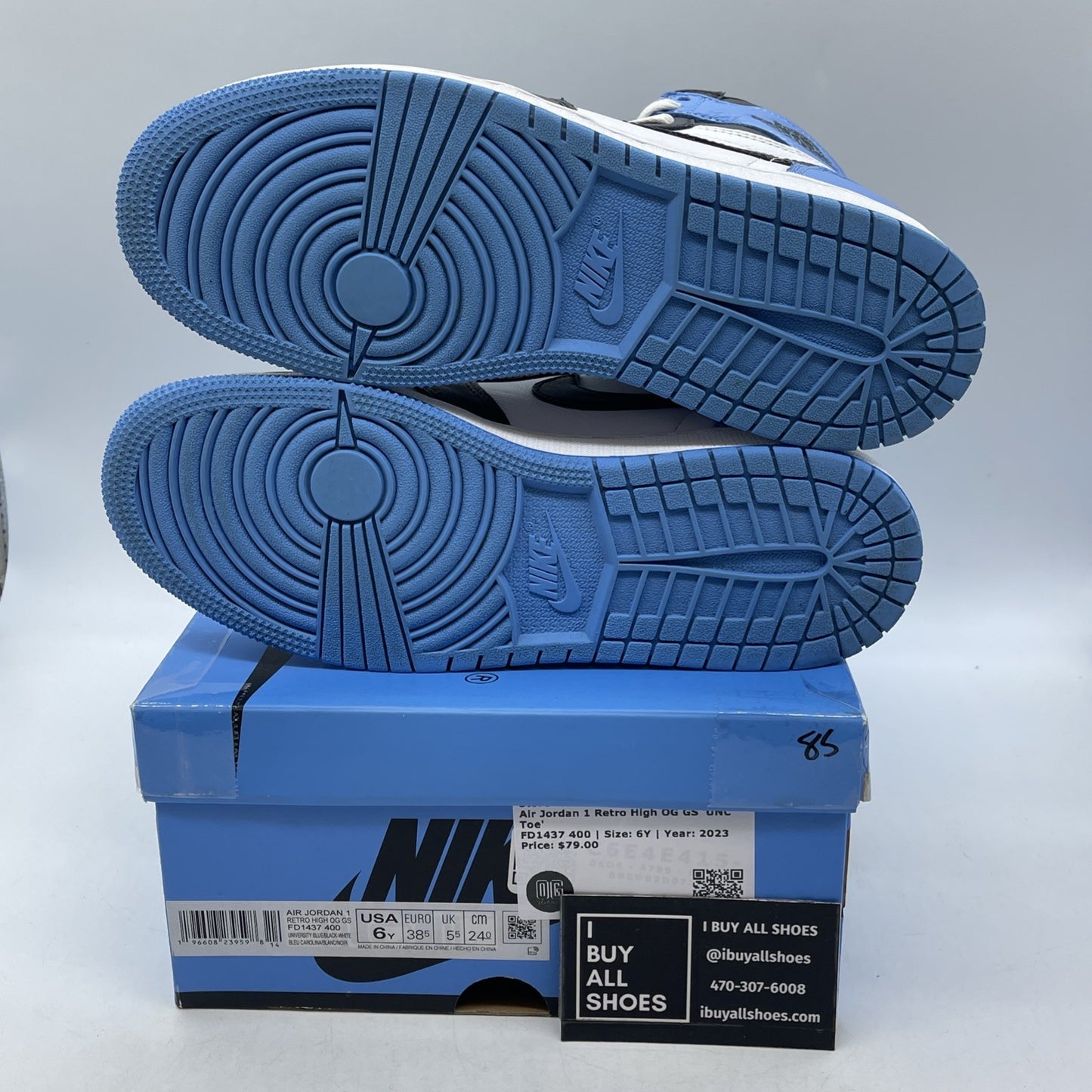 Size 6 (GS) - Air Jordan 1 High Retro OG UNC Toe (FD1437-400)