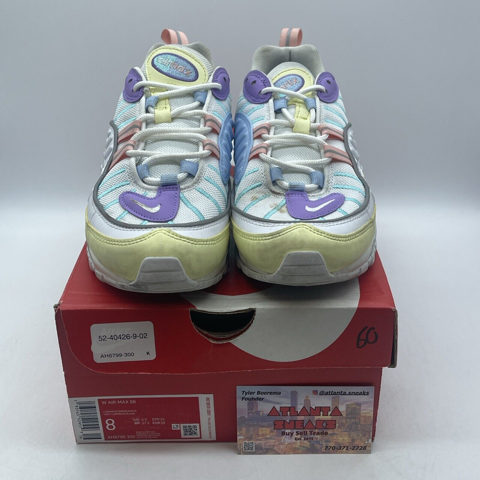 Size 8W - Nike Air Max 98 Easter Pastel White Blue Yellow Grey (AH6799-300)