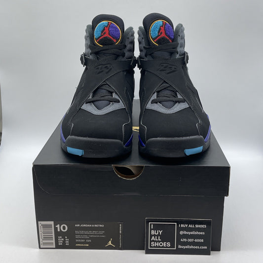 Size 10 - Jordan 8 Retro Aqua 2015 Black Grey Suede (305381-025)