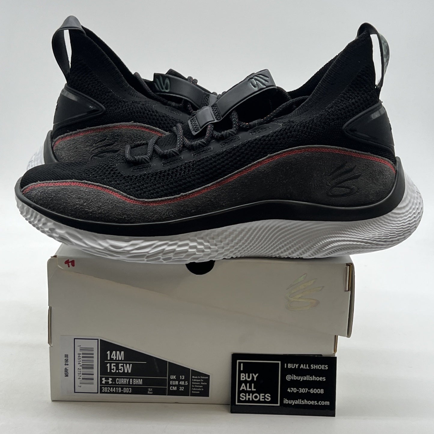 Size 14 -Under Armour Stephen Curry 8 Beautiful Flow BHM Black Red (3024419-003)