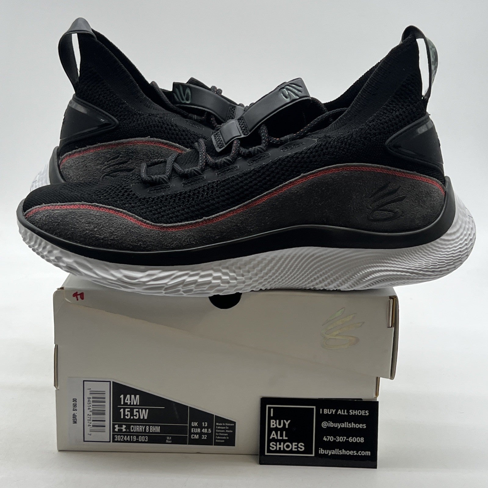 Size 14 -Under Armour Stephen Curry 8 Beautiful Flow BHM Black Red (3024419-003)