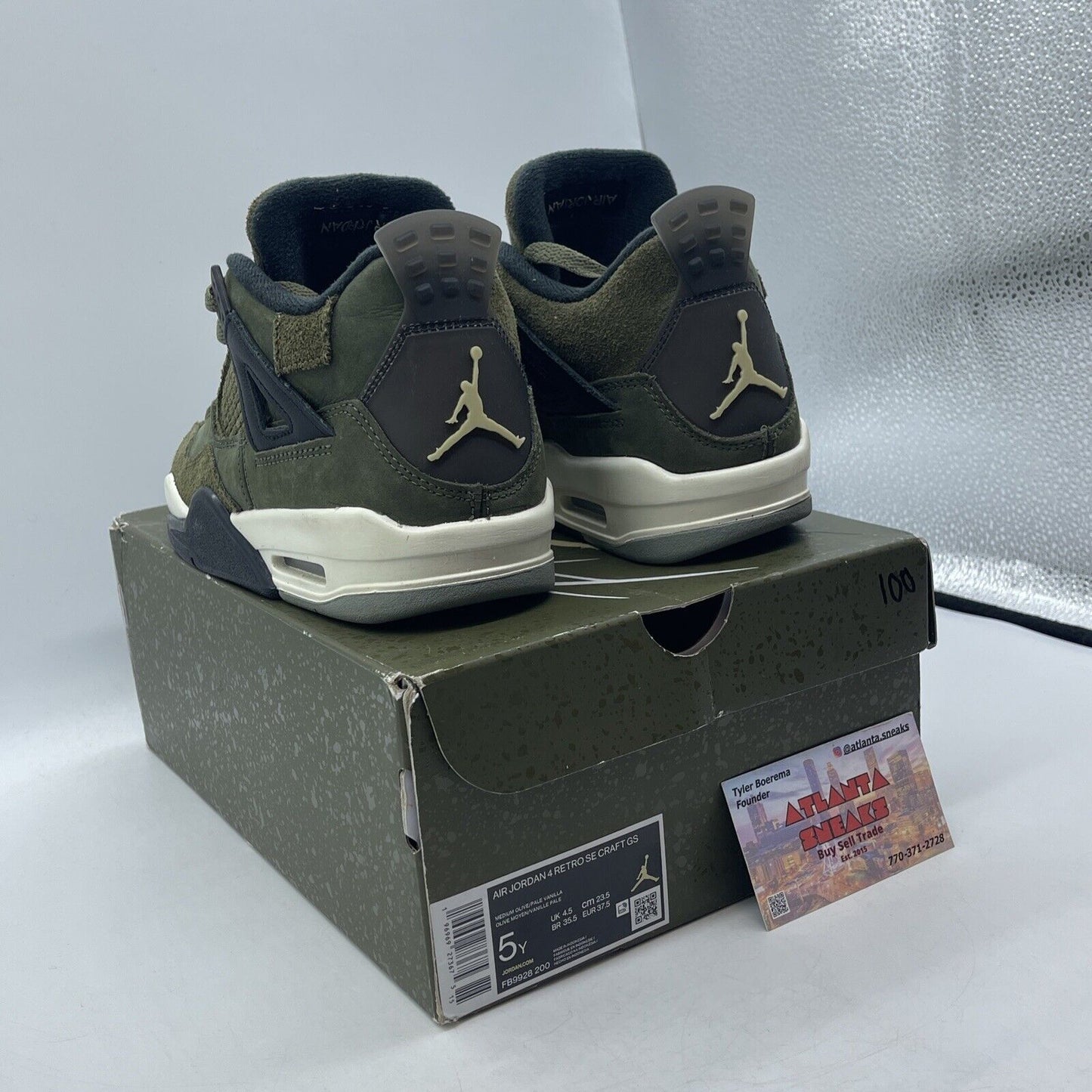 Size 5Y - Jordan 4 SE Retro Low Craft - Olive Black White (FB9928-200)