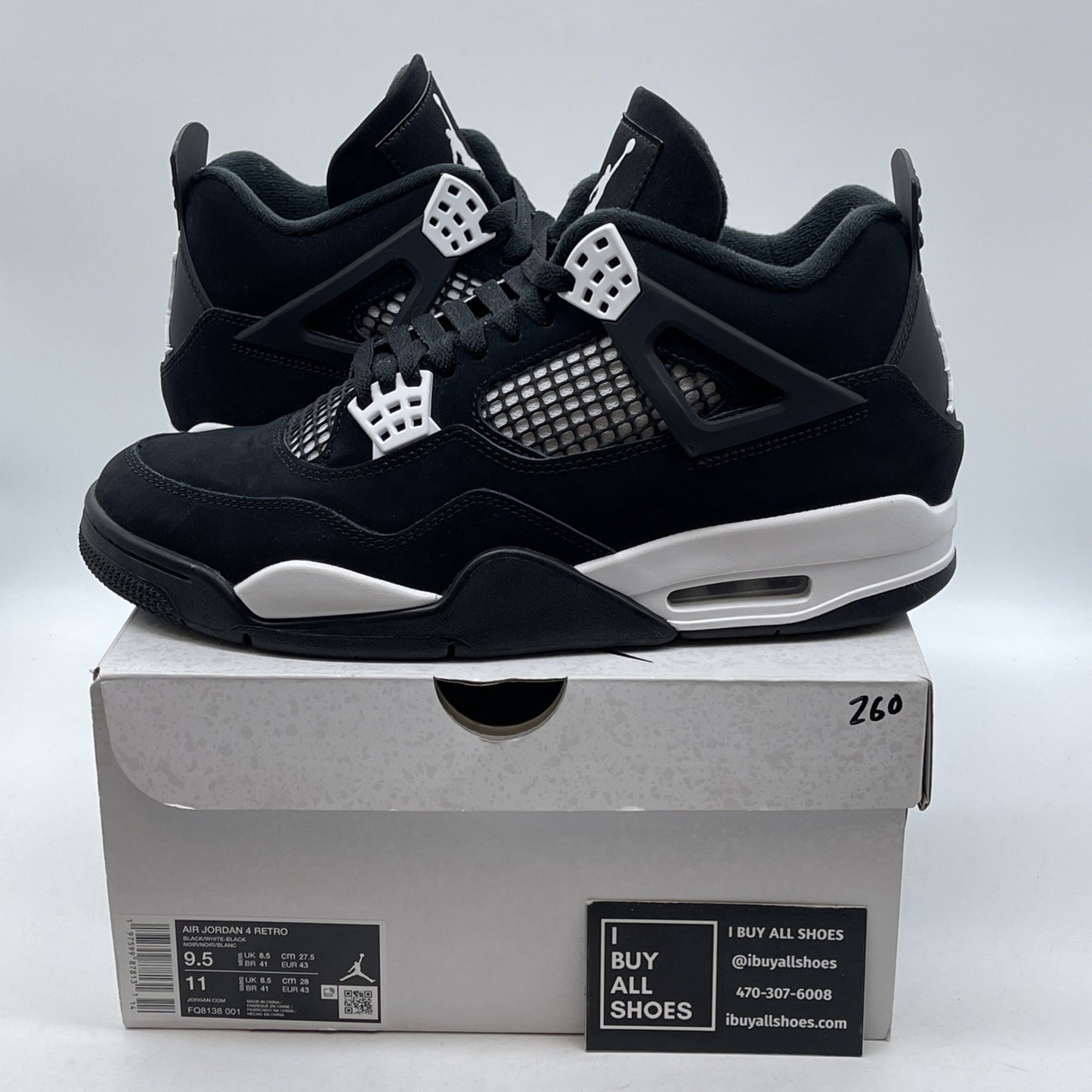 Size 9.5 - Air Jordan 4 Retro White Thunder Black Suede (FQ8138-001)