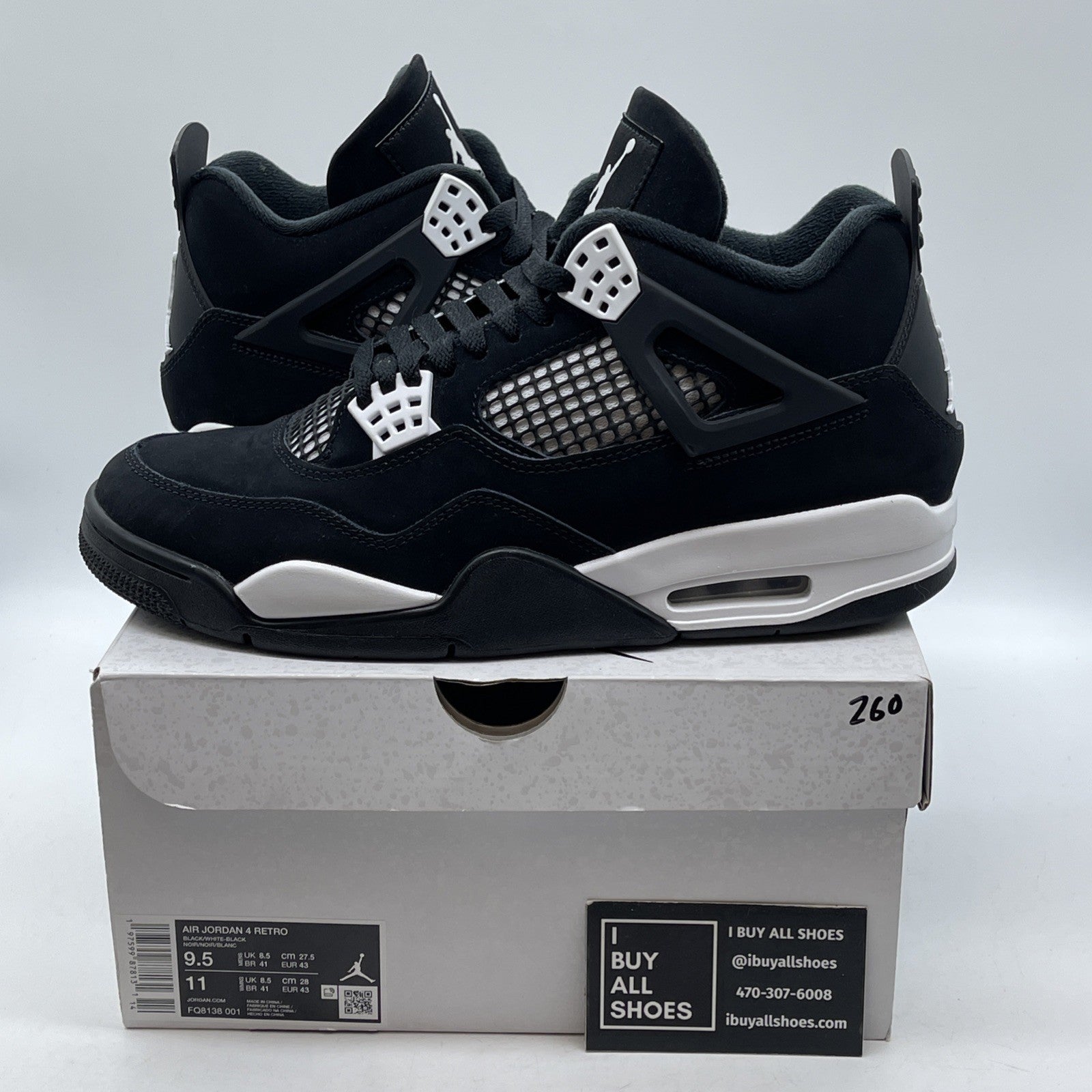 Size 9.5 - Air Jordan 4 Retro White Thunder Black Suede (FQ8138-001)