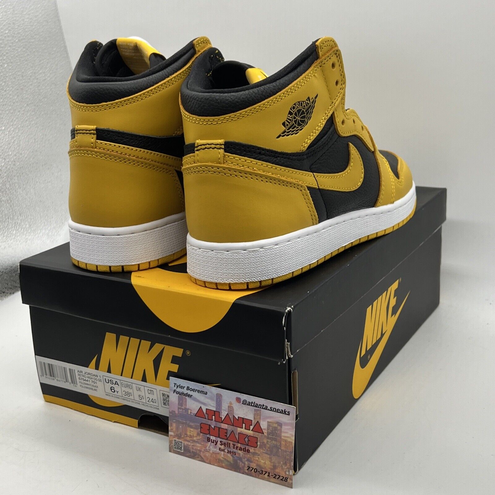 Size 6 - Jordan 1 Retro OG High Pollen Black Yellow Leather White (575441-701)