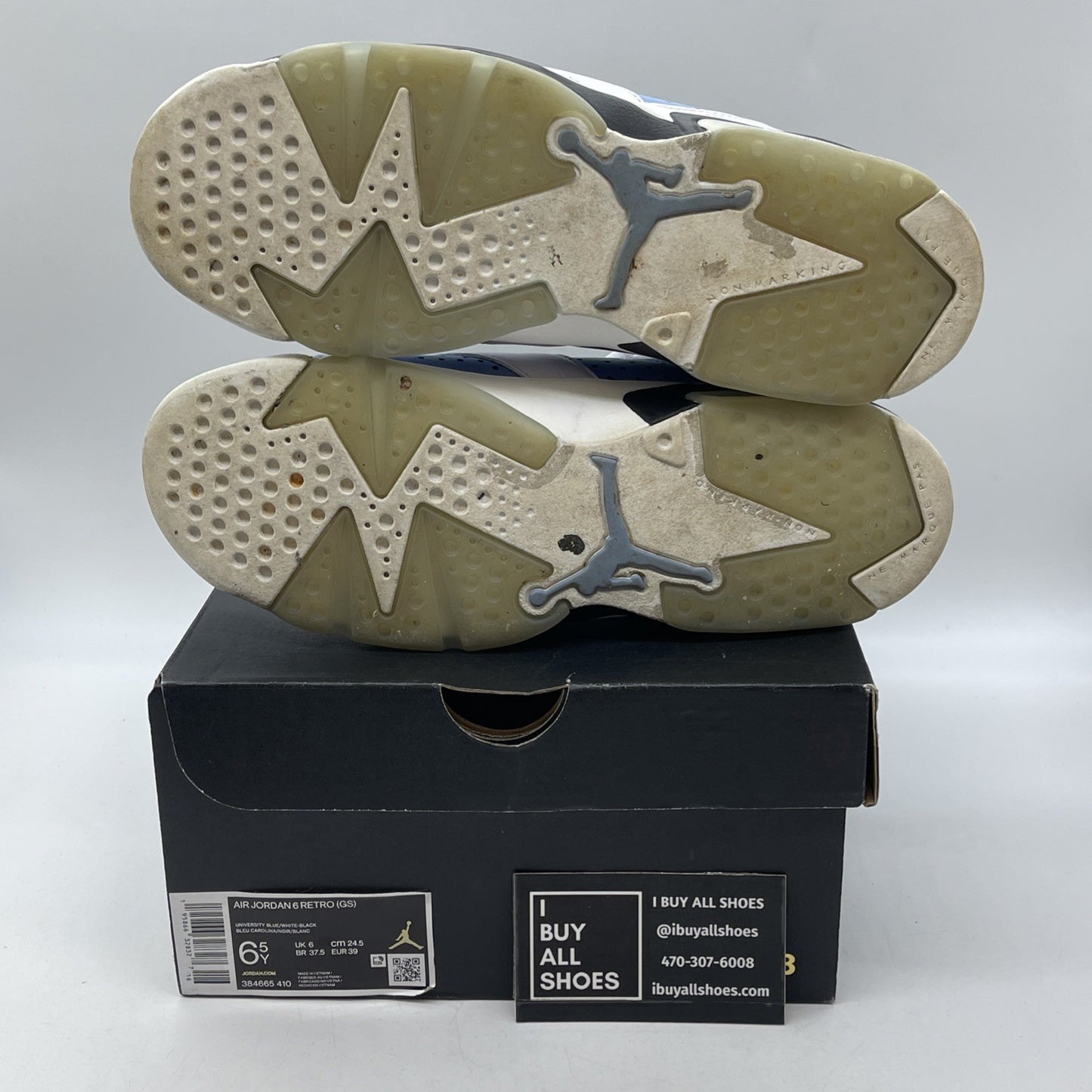 Size 6.5Y - Jordan 6 Retro Mid UNC Home Blue White Suede Leather (384665-410)