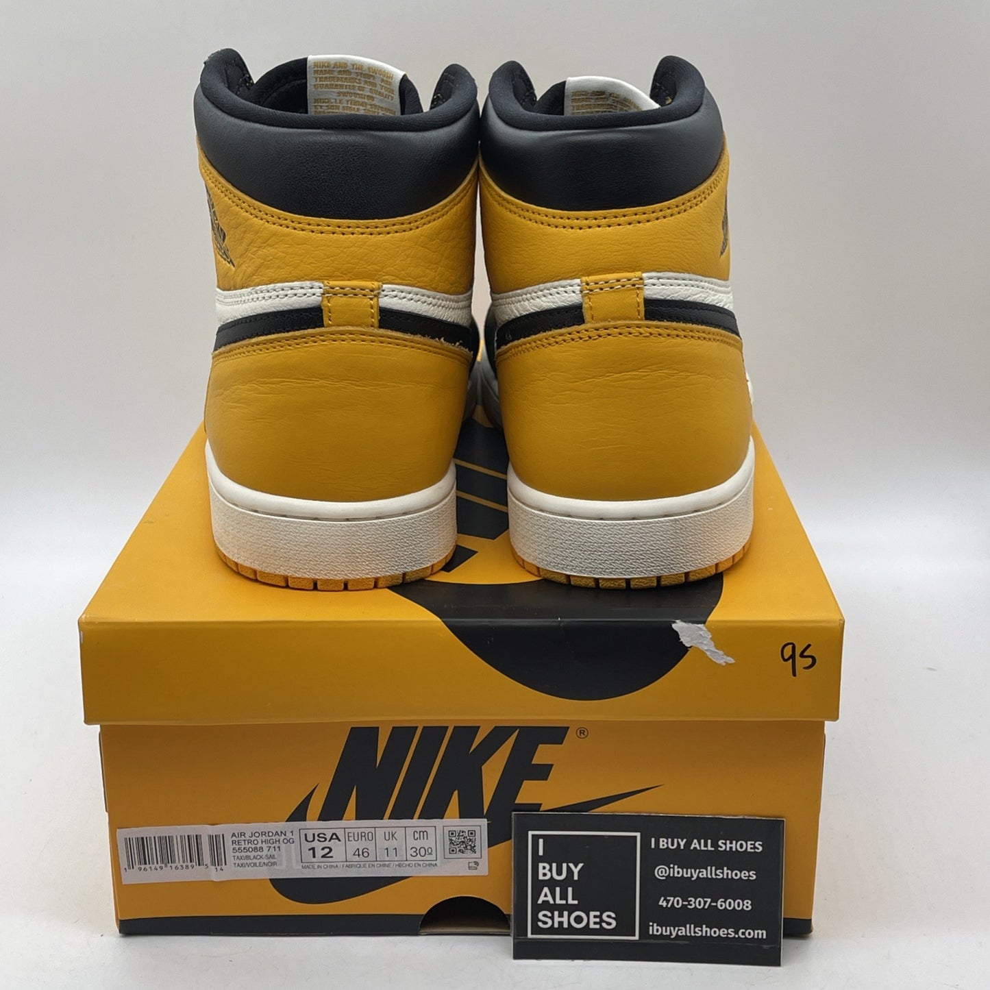 Size 12 - Jordan 1 Retro OG High Yellow Toe Black White Leather (555088-711)