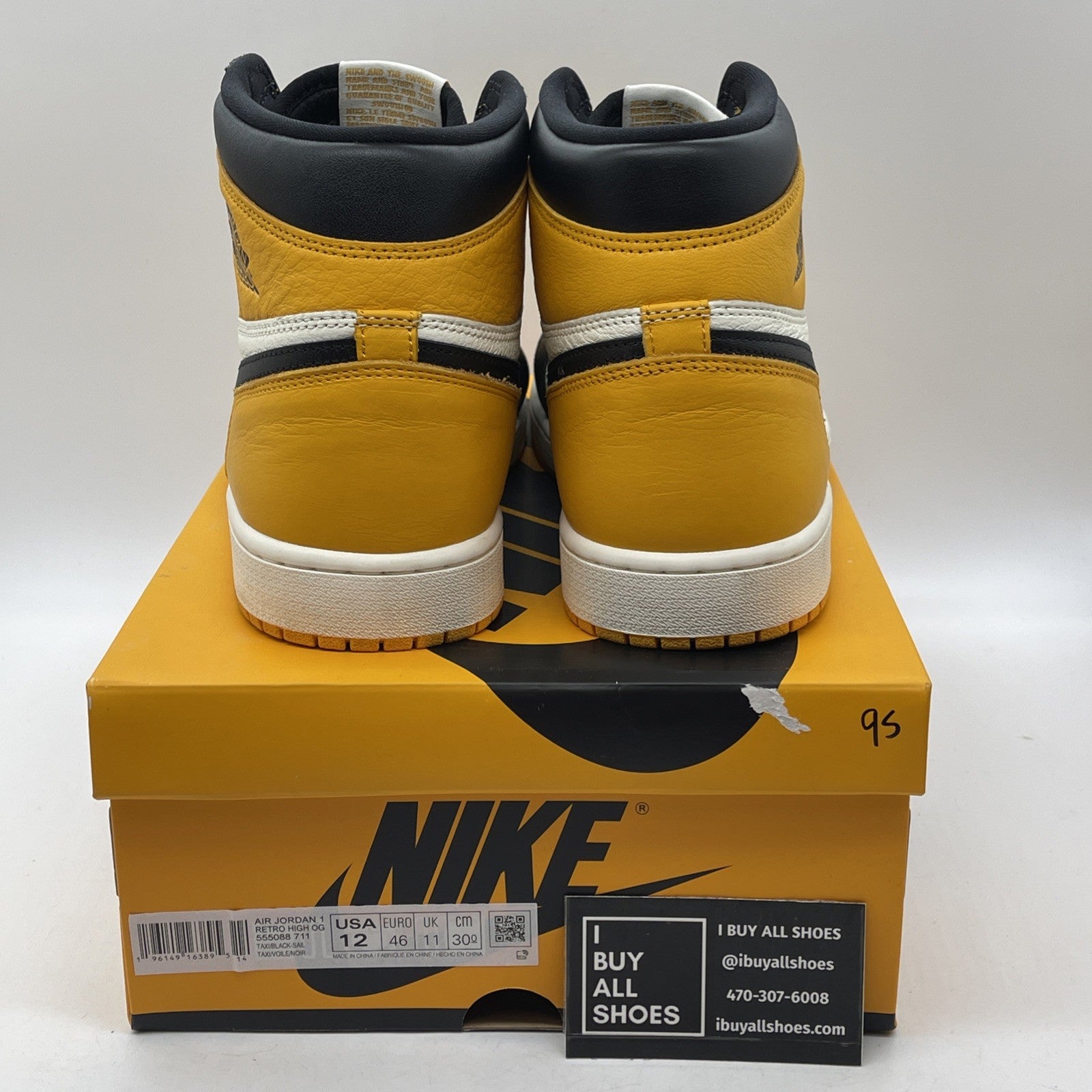 Size 12 - Jordan 1 Retro OG High Yellow Toe Black White Leather (555088-711)