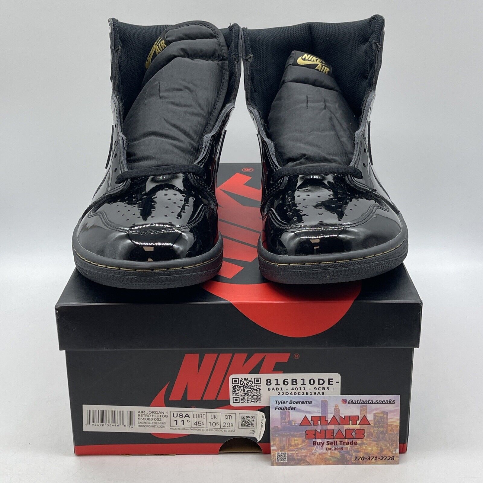 Size 11.5 - Jordan 1 Black 2020 Leather Gold  (555088-032)