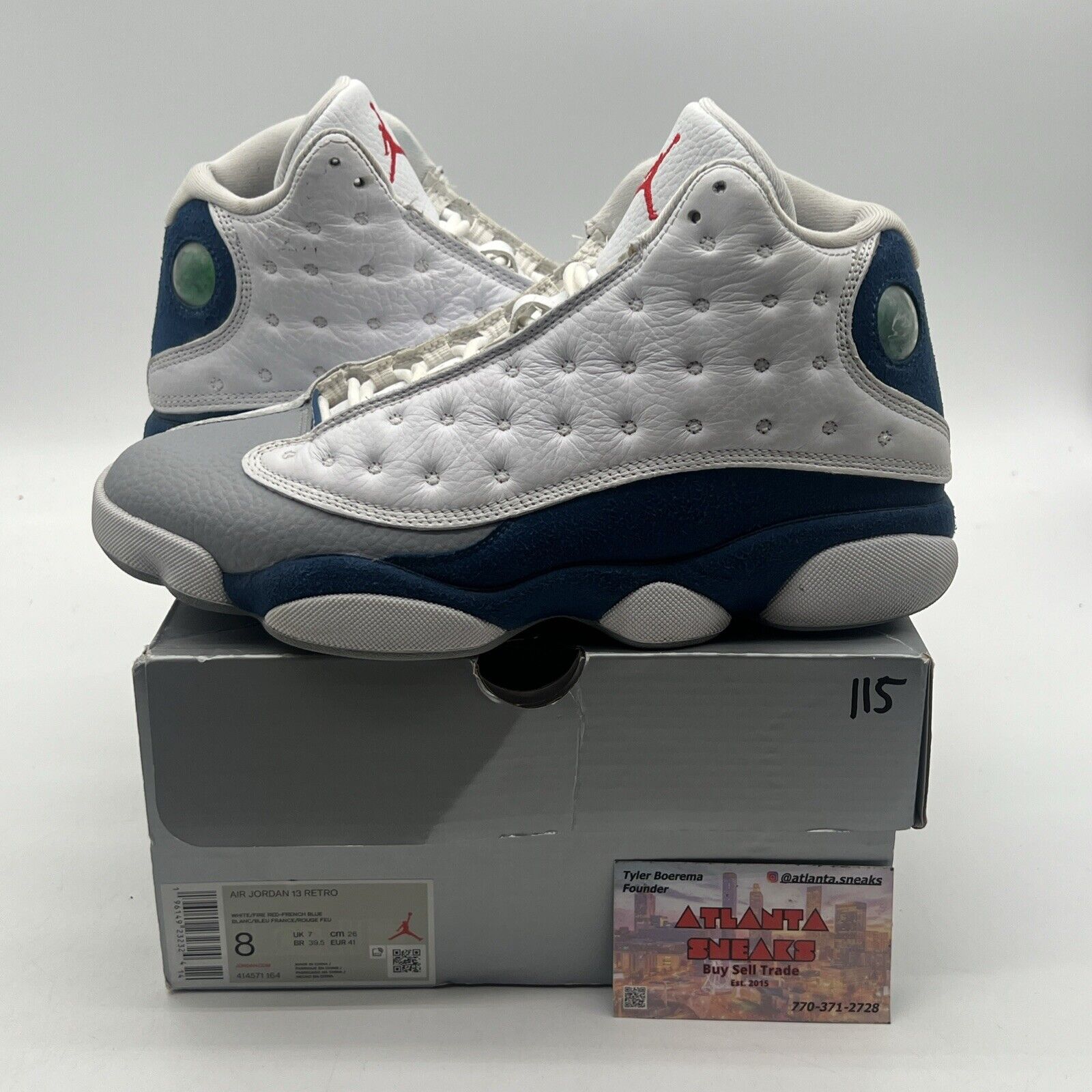 Size 8 - Jordan 13 Retro Mid French Blue White Grey Leather Suede (414571-164)