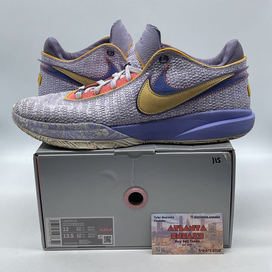 Size 12 - Nike LeBron 20 Low Purple And Gold Blue Yellow Suede (DJ5423-500)