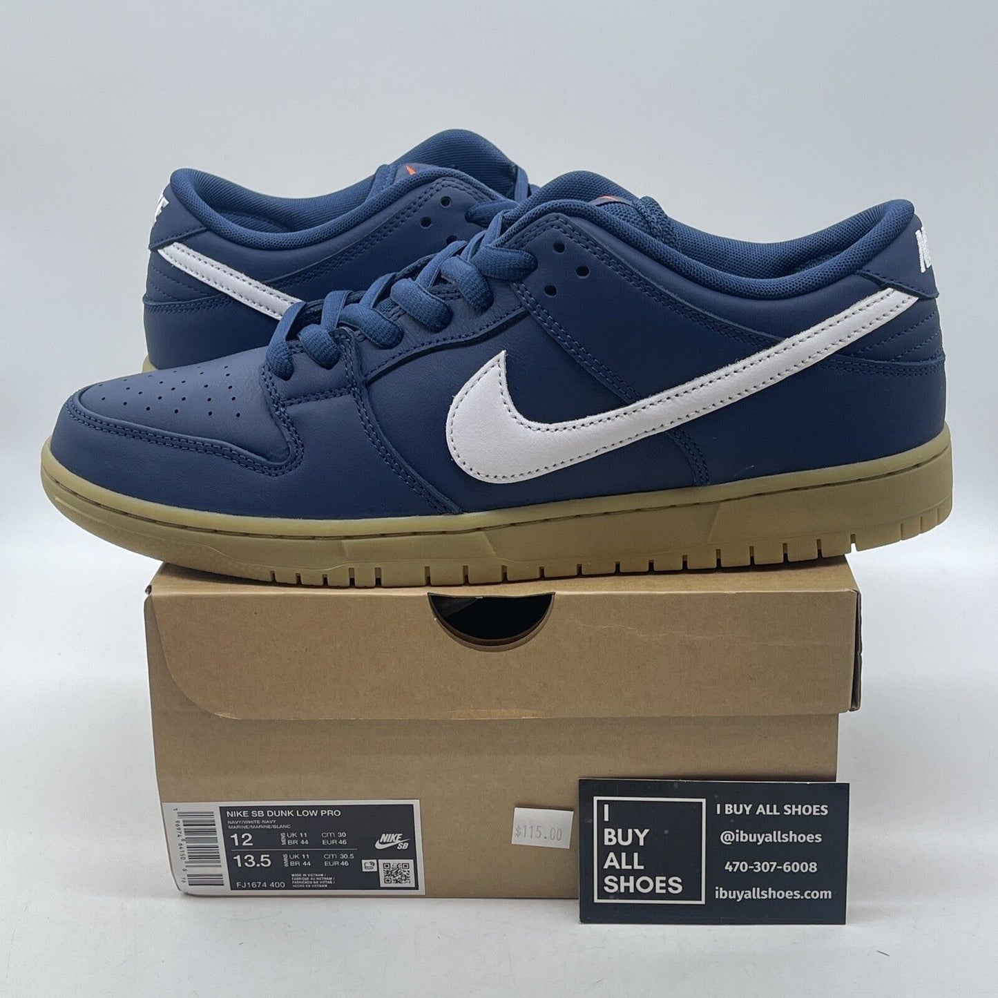 Size 12 - Nike SB Dunk Low Pro ISO Navy Gum White Leather (FJ1674-400)