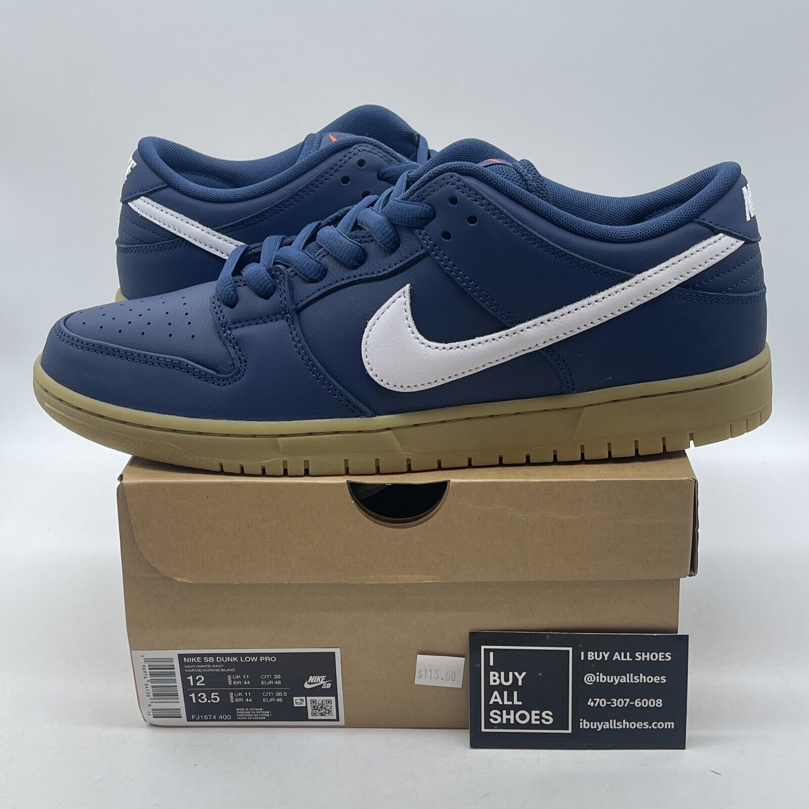 Size 12 - Nike SB Dunk Low Pro ISO Navy Gum White Leather (FJ1674-400)